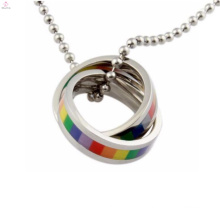 Manufacture design gay pride jewelry stainless steel double ring twisted gay necklace